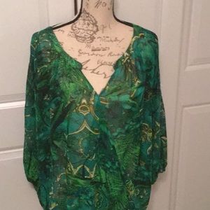 Emerald Jennifer Lopez Sheer Open Sleeve Blouse